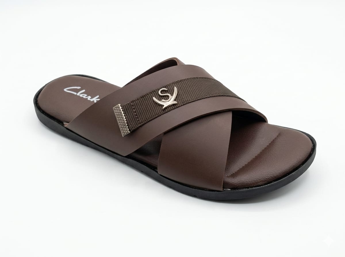 Men’s Criss-Cross Strap Comfort brown Slipper